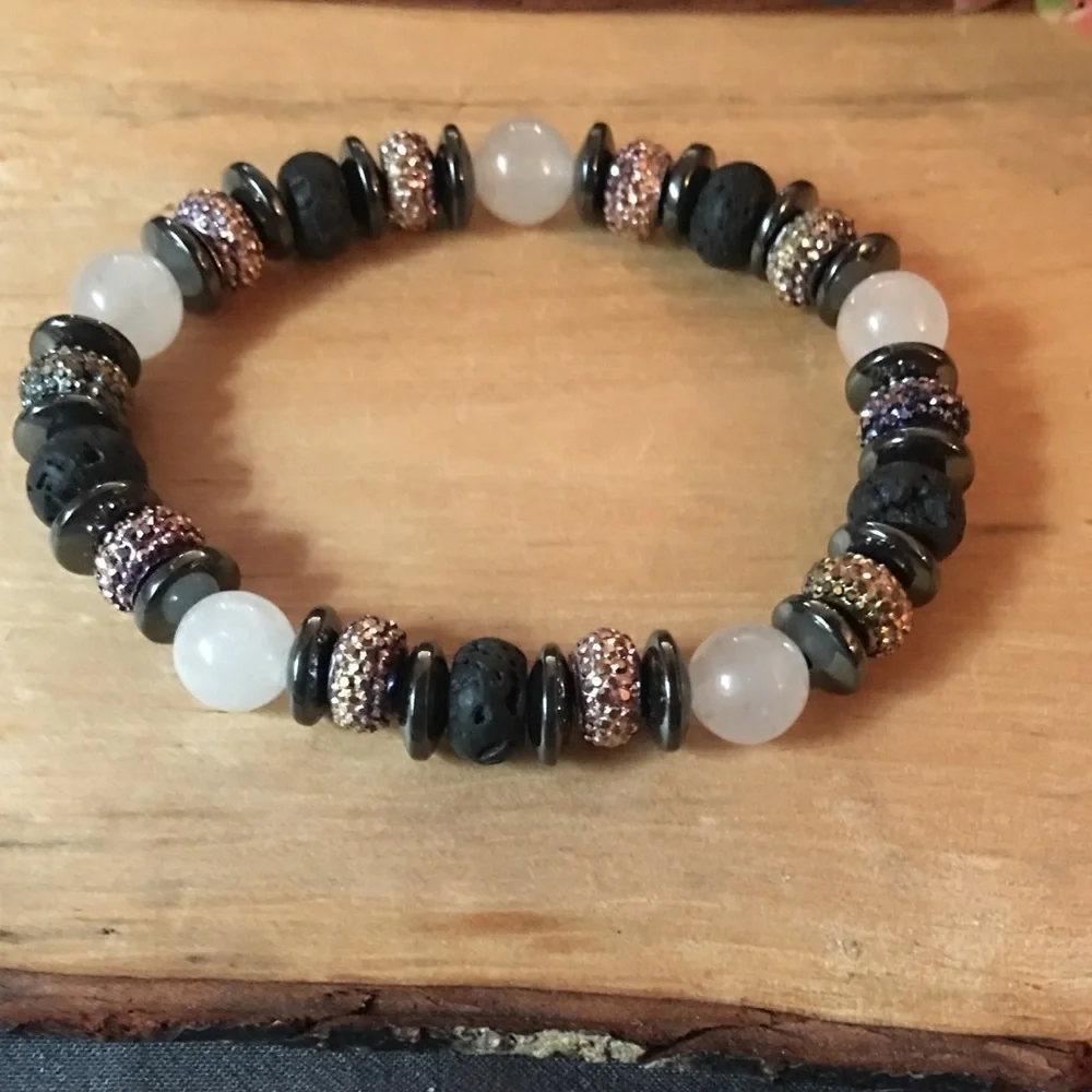 Black, white and sparkles stretch bracelet